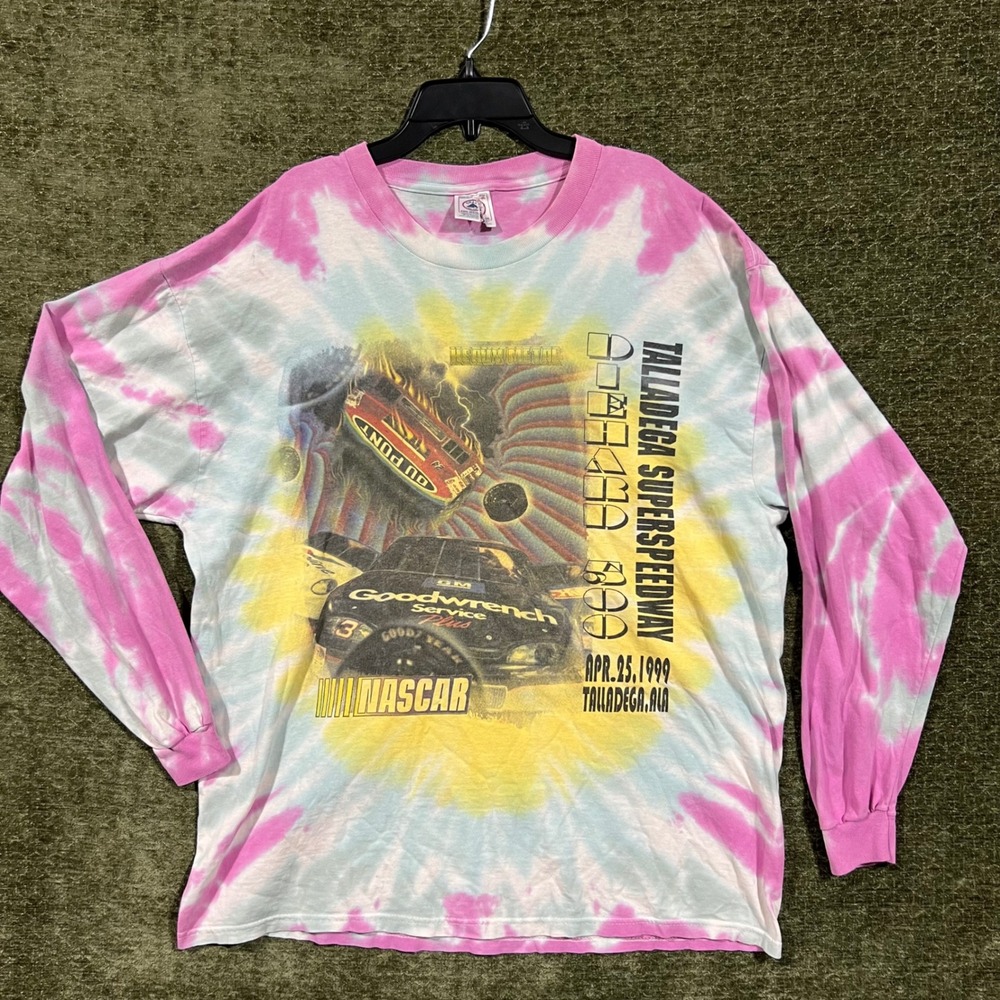 Delta NASCAR T-Shirt Adult XL Pink Tie Dye 1999 Heavy Metal Tour Long Sleeve VTG